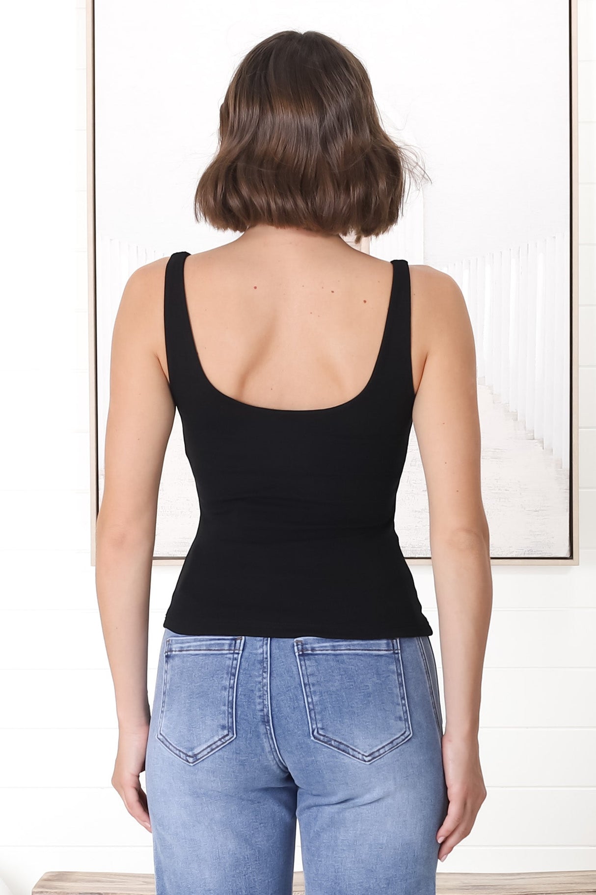 Chicago Singlet - Gathered Bust V Neck Top in Black