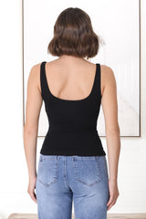 Chicago Singlet - Gathered Bust V Neck Top in Black