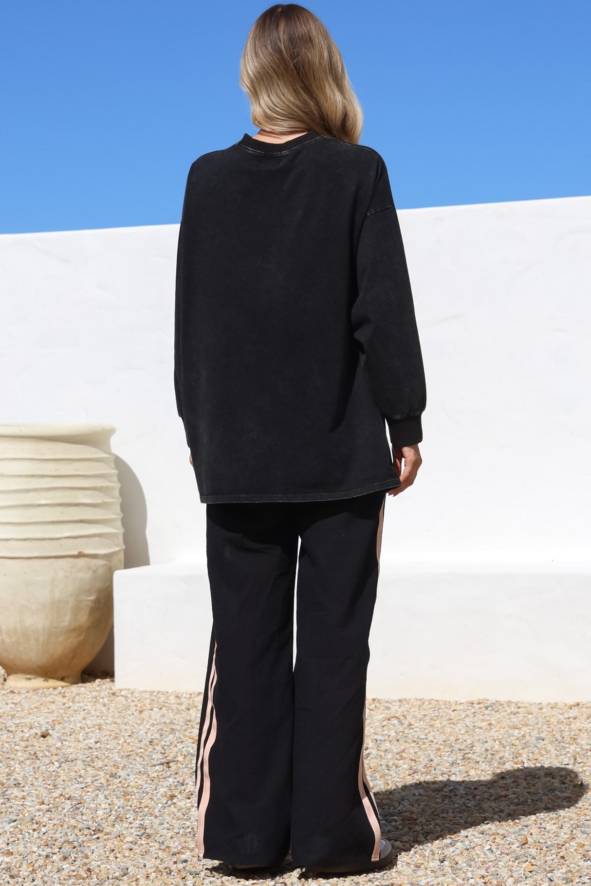 Chilli Lovers Set - Graphic Long Sleeve Top and Pants with Stripe Accent in Black