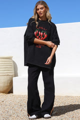 Chilli Lovers Set - Graphic Long Sleeve Top and Pants with Stripe Accent in Black