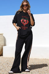 Chilli Lovers Set - Graphic Long Sleeve Top and Pants with Stripe Accent in Black