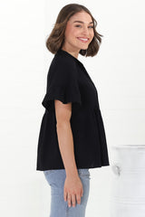 Chime Top - Mandarin Collar Bell Sleeve Pull Over Top in Black