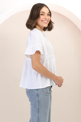 Chime Top - Mandarin Collar Bell Sleeve Pull Over Top in White