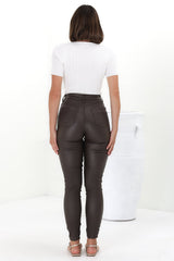 Chisel Jeans - Wet Look High Waisted Skinny Leg Jeans in Chocolate