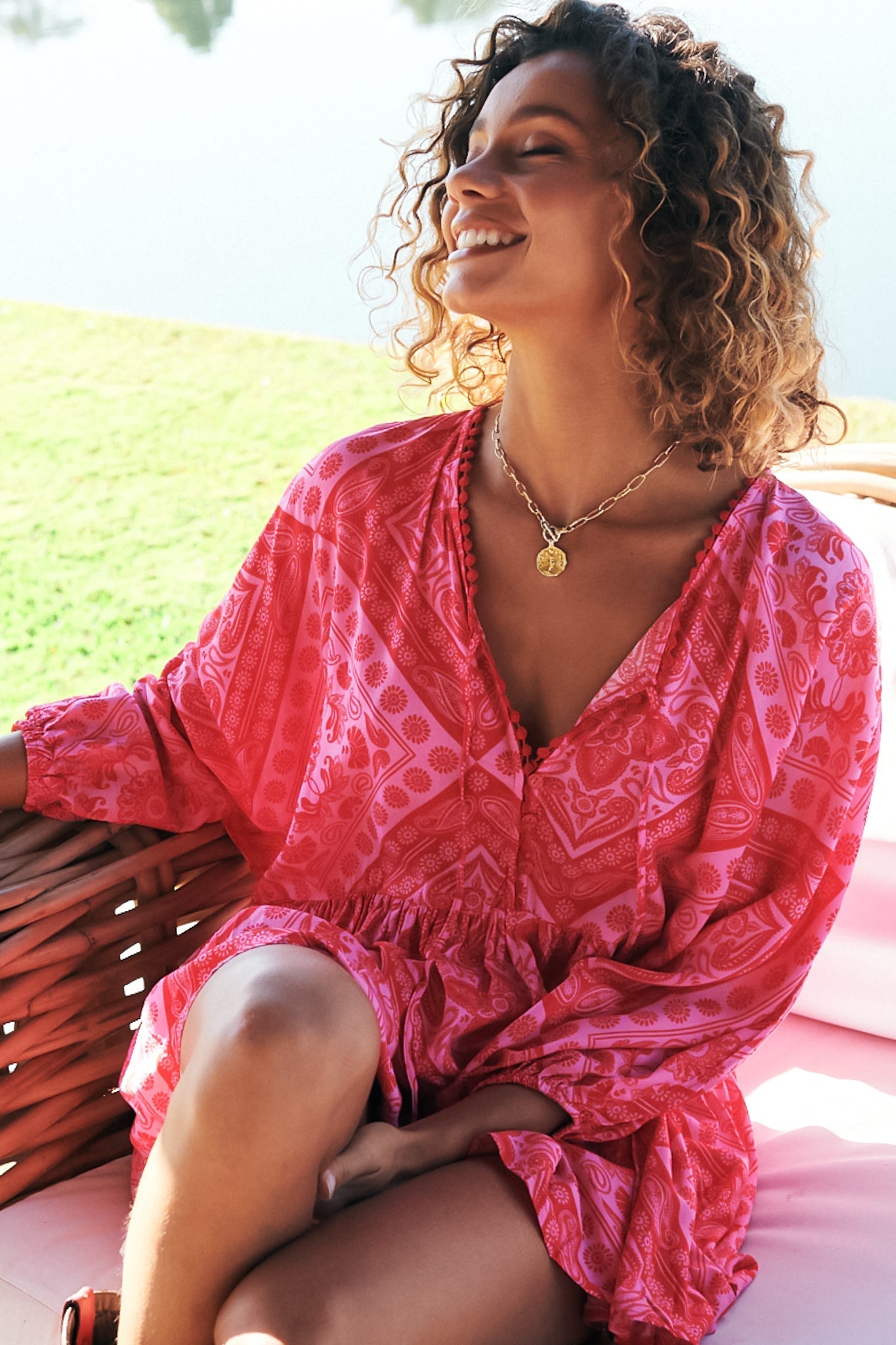 Chloe Top Very Oversized Crochet Trim Neckline Smock Top Amore Print