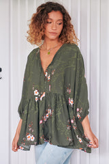 JAASE - Chloe Top: Very Oversized Crochet Trim Neckline Smock Top In Birds Paradise