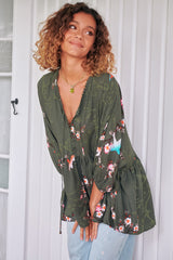 JAASE - Chloe Top: Very Oversized Crochet Trim Neckline Smock Top In Birds Paradise