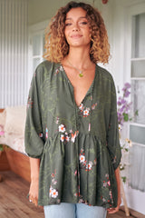 JAASE - Chloe Top: Very Oversized Crochet Trim Neckline Smock Top In Birds Paradise