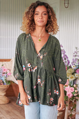 JAASE - Chloe Top: Very Oversized Crochet Trim Neckline Smock Top In Birds Paradise