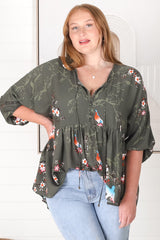 JAASE - Chloe Top: Very Oversized Crochet Trim Neckline Smock Top In Birds Paradise