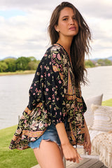 JAASE - Chloe Top: Very Oversized Crochet Trim Neckline Smock Top in Eternity Print