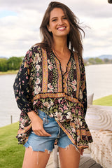 JAASE - Chloe Top: Very Oversized Crochet Trim Neckline Smock Top in Eternity Print