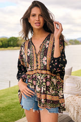 JAASE - Chloe Top: Very Oversized Crochet Trim Neckline Smock Top in Eternity Print