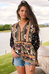 JAASE - Chloe Top: Very Oversized Crochet Trim Neckline Smock Top in Eternity Print