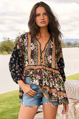 JAASE - Chloe Top: Very Oversized Crochet Trim Neckline Smock Top in Eternity Print