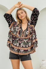 JAASE - Chloe Top: Very Oversized Crochet Trim Neckline Smock Top in Eternity Print