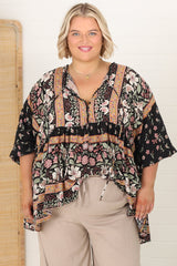 JAASE - Chloe Top: Very Oversized Crochet Trim Neckline Smock Top in Eternity Print