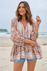JAASE - Chloe Top: Very Oversized Crochet Trim Neckline Smock Top in Indah Print