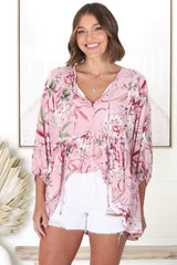 JAASE - Chloe Top: Very Oversized Crochet Trim Neckline Smock Top In Pink Lotus