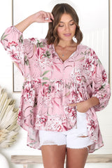 JAASE - Chloe Top: Very Oversized Crochet Trim Neckline Smock Top In Pink Lotus