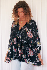JAASE - Chloe Top: Very Oversized Crochet Trim Neckline Smock Top in Under the Stars Print