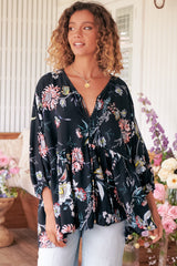 JAASE - Chloe Top: Very Oversized Crochet Trim Neckline Smock Top in Under the Stars Print