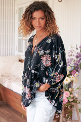 JAASE - Chloe Top: Very Oversized Crochet Trim Neckline Smock Top in Under the Stars Print