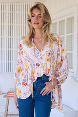 JAASE - Chloe Top: Very Oversized Crochet Trim Neckline Smock Top in Bambalina Print