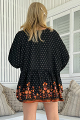 JAASE - Chloe Top: Very Oversized Crochet Trim Neckline Smock Top in Emmery Print