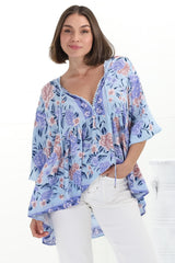 JAASE - Chloe Top: Very Oversized Crochet Trim Neckline Smock Top in Heaven Print