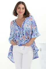 JAASE - Chloe Top: Very Oversized Crochet Trim Neckline Smock Top in Heaven Print