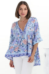 JAASE - Chloe Top: Very Oversized Crochet Trim Neckline Smock Top in Heaven Print