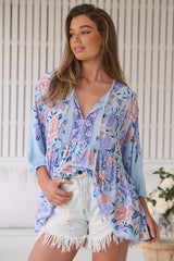 JAASE - Chloe Top: Very Oversized Crochet Trim Neckline Smock Top in Heaven Print