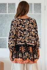 JAASE - Chloe Top: Very Oversized Crochet Trim Neckline Smock Top in Jardin Print