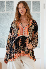 JAASE - Chloe Top: Very Oversized Crochet Trim Neckline Smock Top in Jardin Print