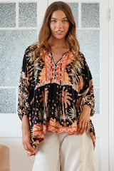 JAASE - Chloe Top: Very Oversized Crochet Trim Neckline Smock Top in Jardin Print