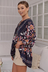 JAASE - Chloe Top: Very Oversized Crochet Trim Neckline Smock Top in Shania Print