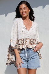 JAASE - Chloe Top: Very Oversized Crochet Trim Neckline Smock Top in Gemstone Print