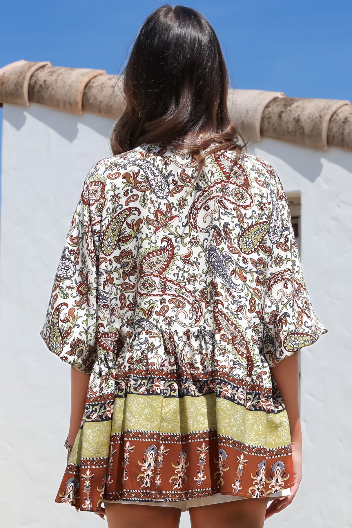 JAASE - Chloe Top: Very Oversized Crochet Trim Neckline Smock Top in Oakie Print