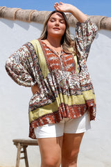 JAASE - Chloe Top: Very Oversized Crochet Trim Neckline Smock Top in Oakie Print
