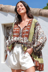 JAASE - Chloe Top: Very Oversized Crochet Trim Neckline Smock Top in Oakie Print