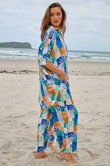 JAASE - Cici Pants: Mid Rise Relaxed Wide Leg Pant in Tides Print