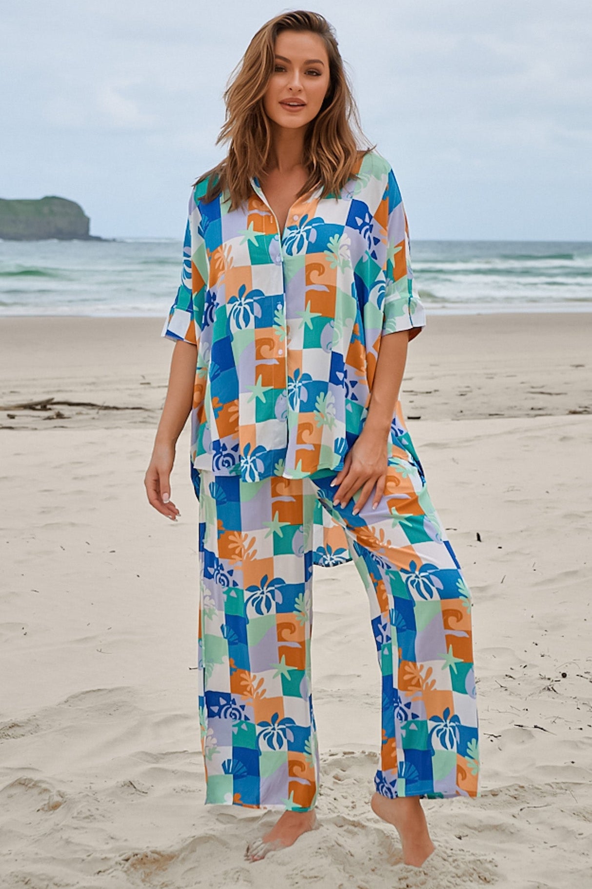 JAASE - Cici Pants: Mid Rise Relaxed Wide Leg Pant in Tides Print