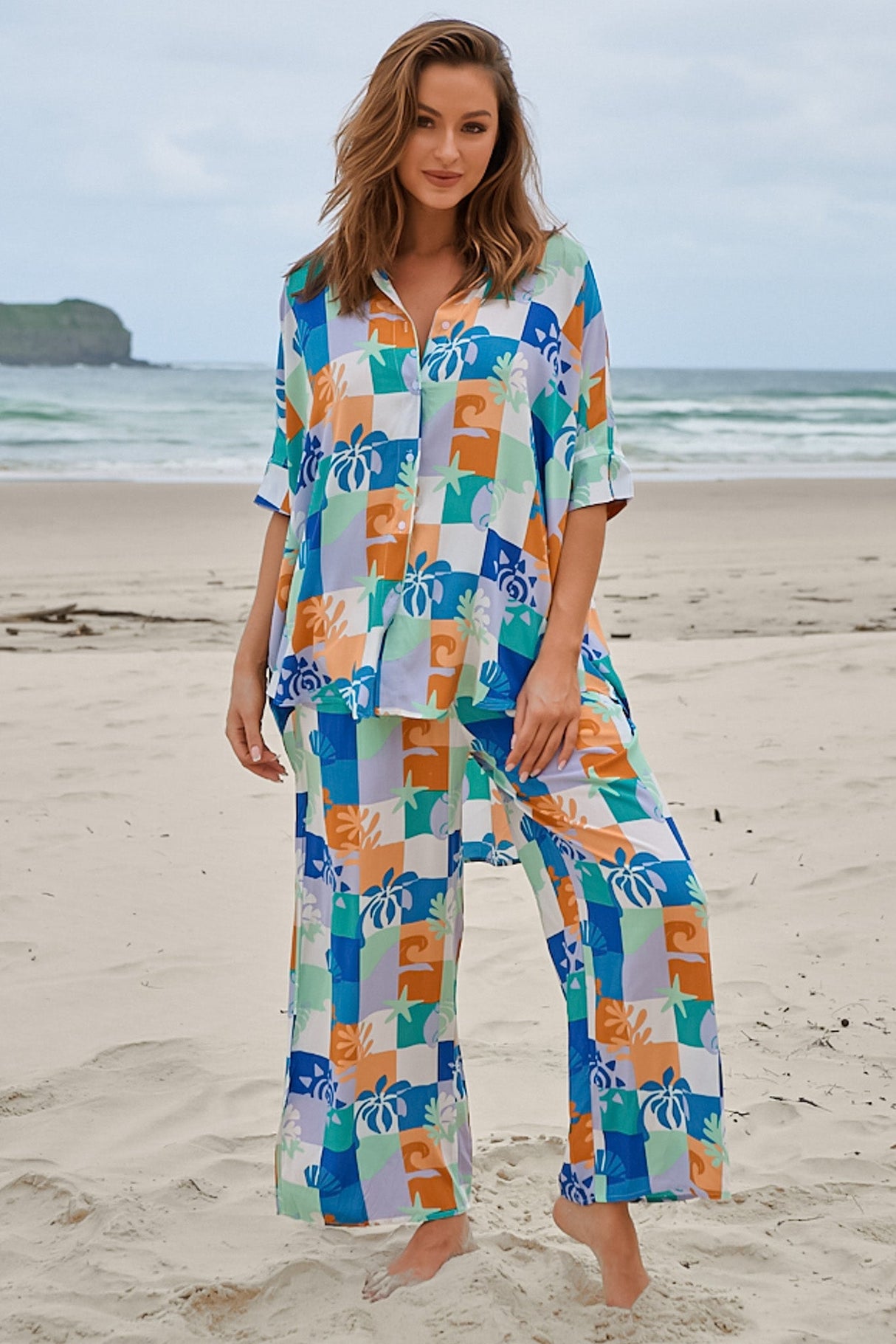 JAASE - Cici Pants: Mid Rise Relaxed Wide Leg Pant in Tides Print