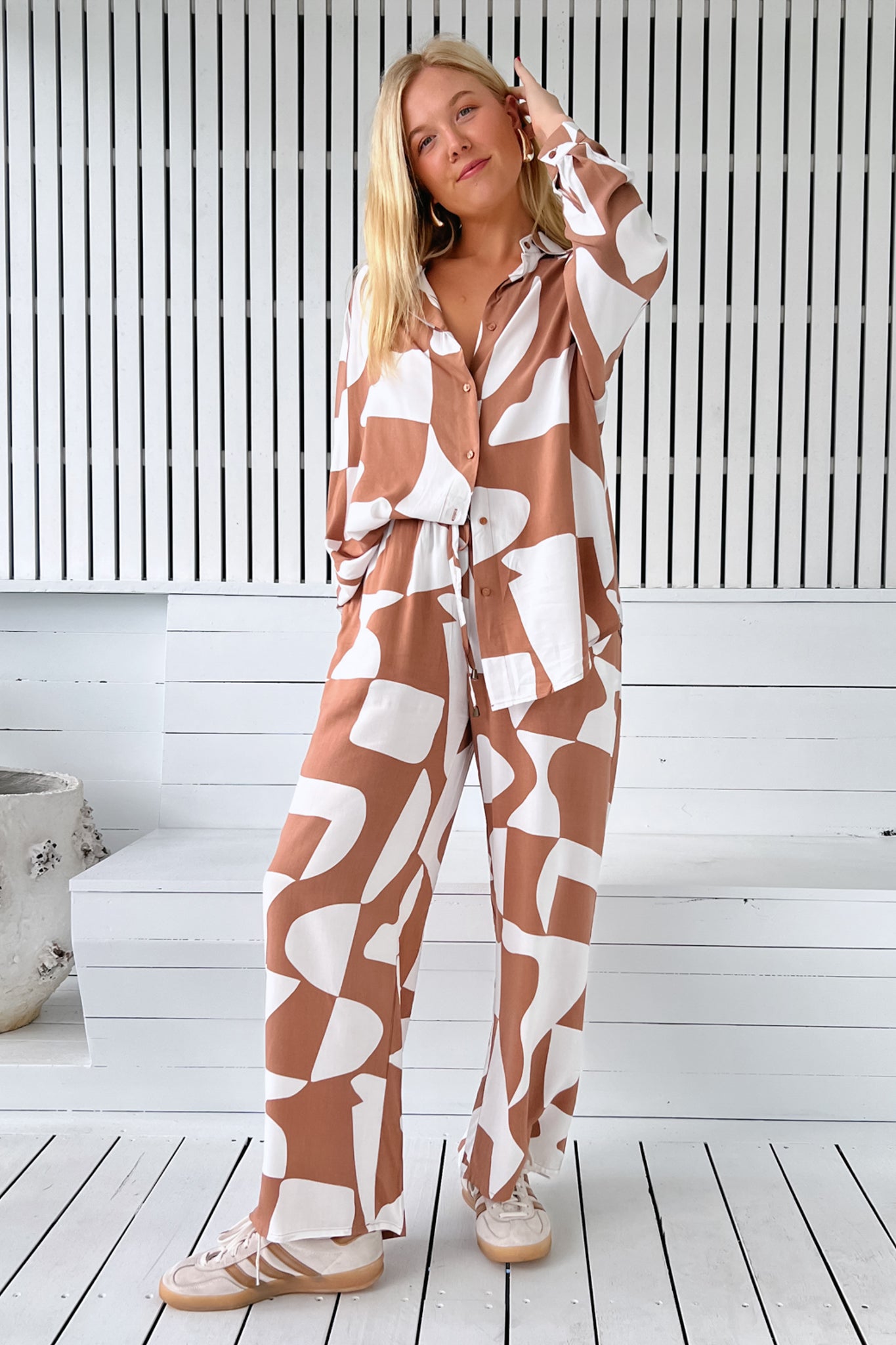 JAASE - Cici Pants: Mid Rise Relaxed Wide Leg Pant in Boston Print