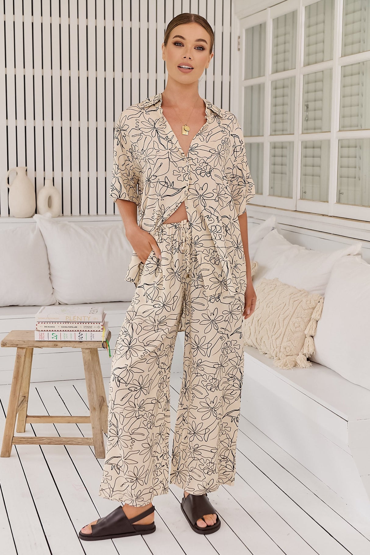 JAASE - Cici Pants: Mid Rise Relaxed Wide Leg Pant in Eloise Print