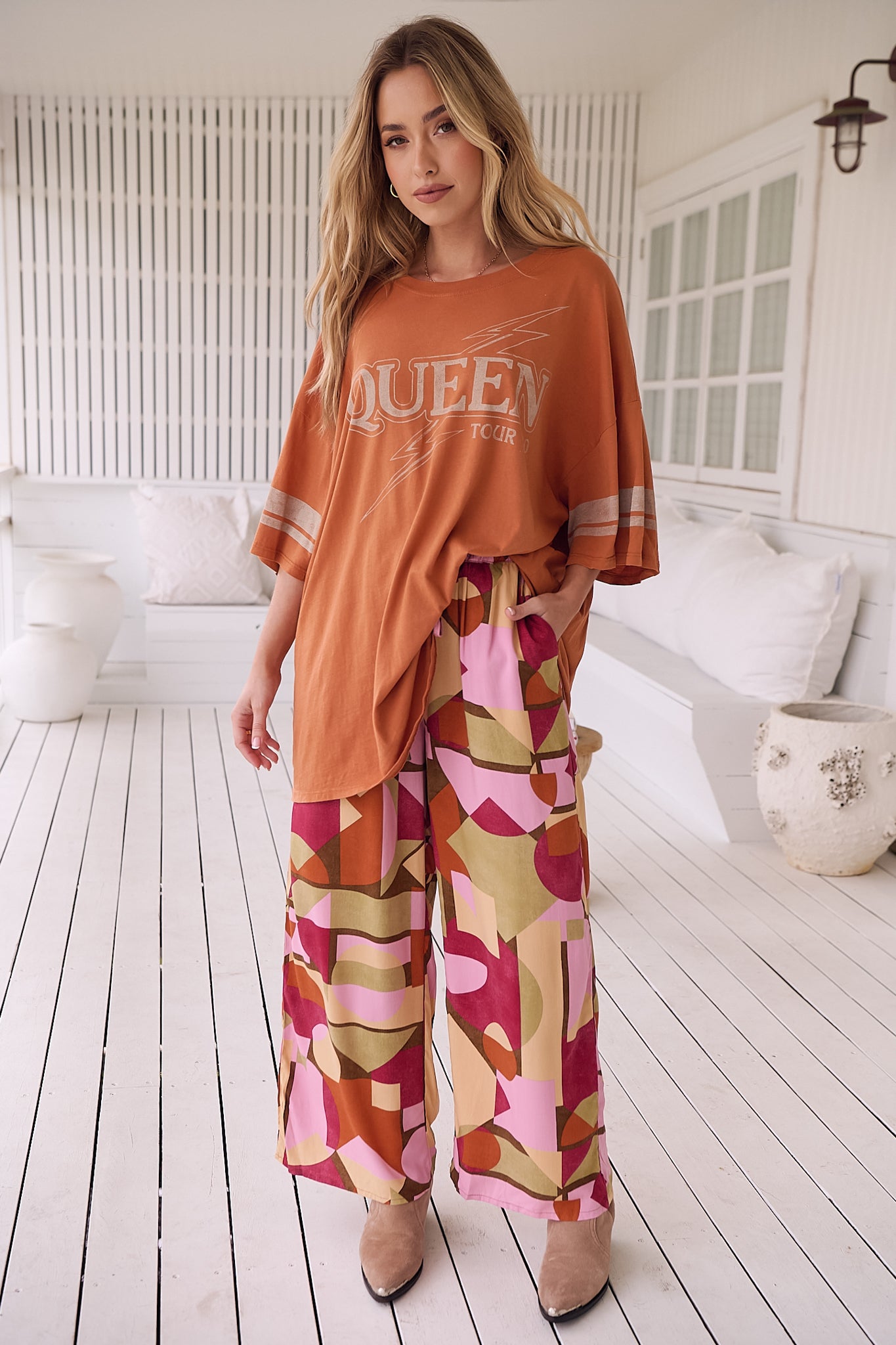 JAASE - Cici Pants: Mid Rise Relaxed Wide Leg Pant in Freya Print