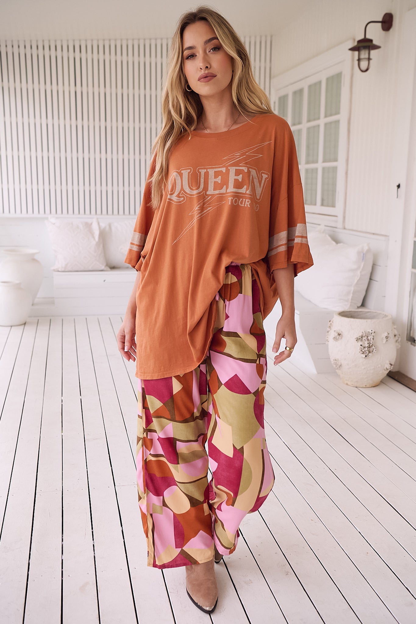 JAASE - Cici Pants: Mid Rise Relaxed Wide Leg Pant in Freya Print