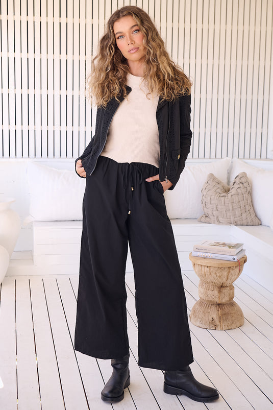 JAASE - Cici Pants: Mid Rise Relaxed Wide Leg Pant in Onyx