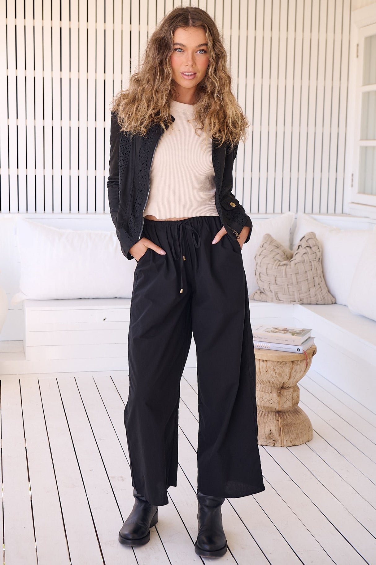 JAASE - Cici Pants: Mid Rise Relaxed Wide Leg Pant in Onyx